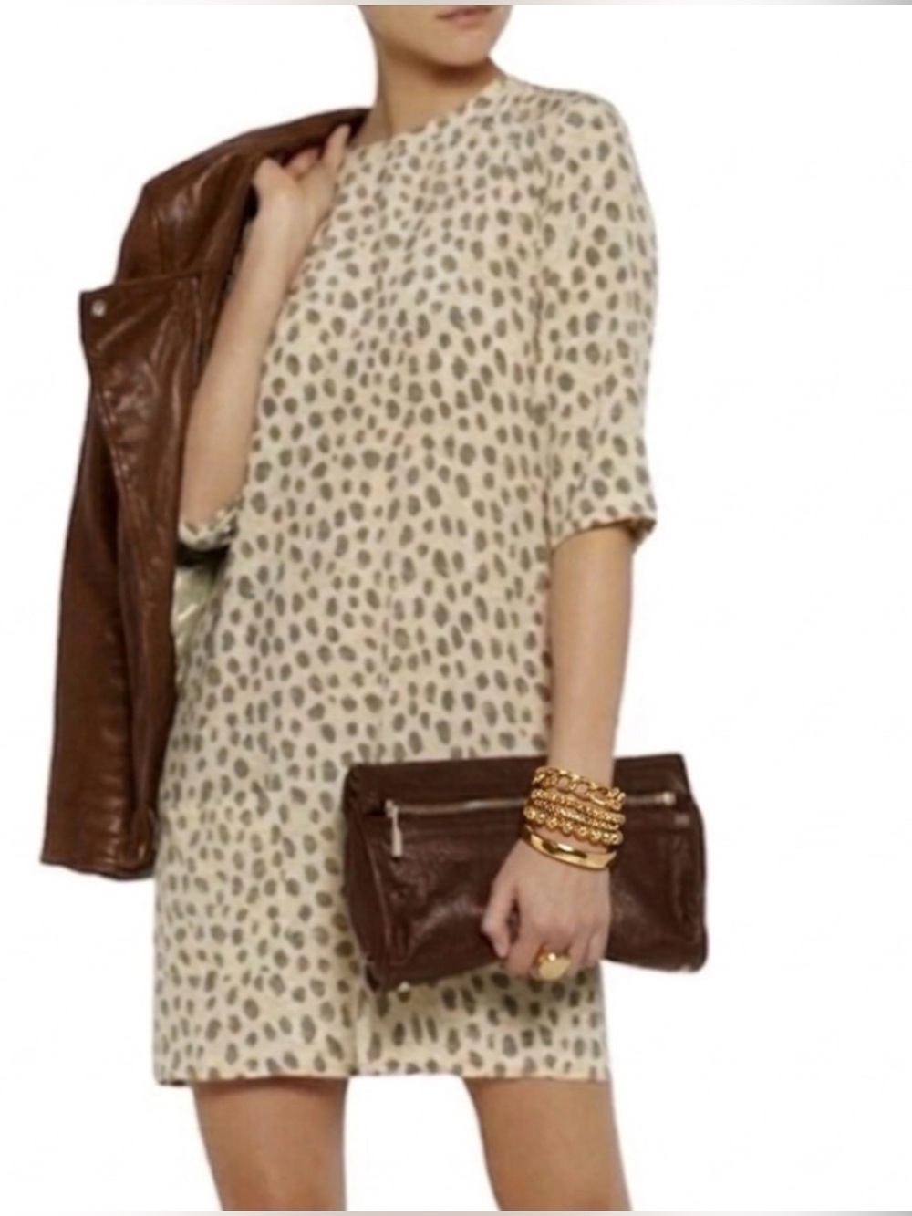 Equipment -women’s Aubrey 100% silk mini dress cheetah print sand elbow sleeve S